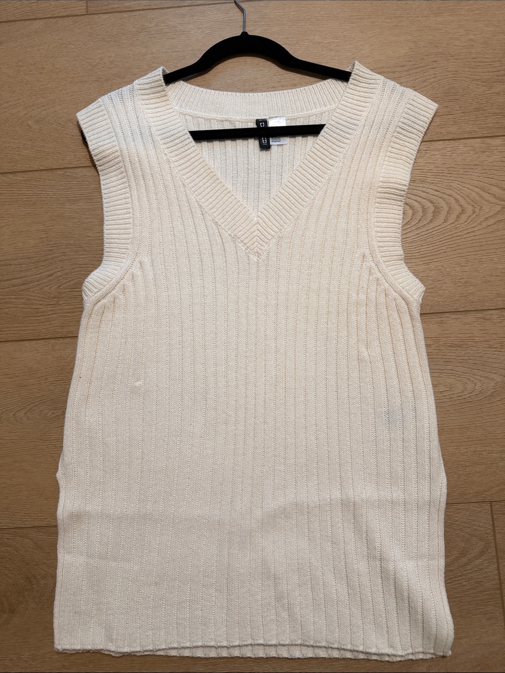 Cream Ribbed V-Neck Sweater Vest